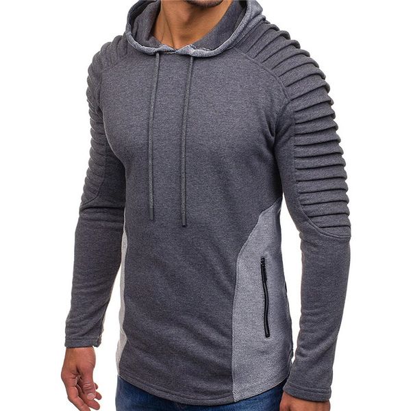 

fashion-mens panelled draped designer hoodies slim pullover zipper sweatshirt long sleeve fashion mens, Black