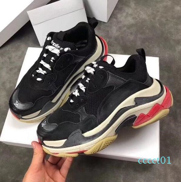 

light grey luxury triple s designer low make old sneaker combination soles mens womens sports casual shoe chaussures 1ct, Black