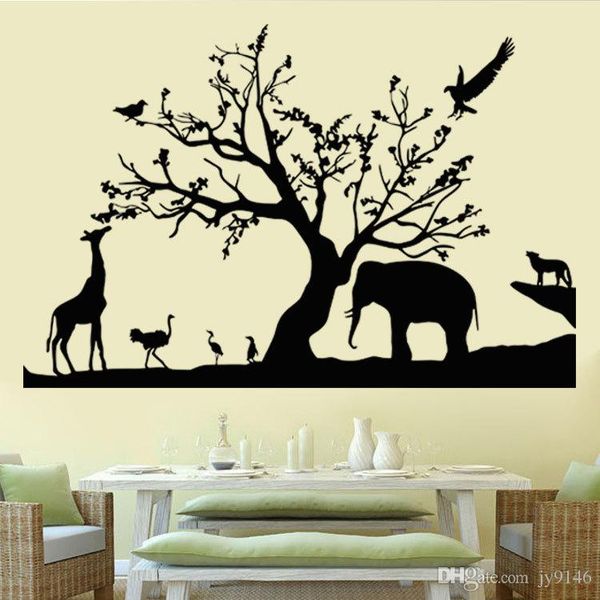 Black Safari Wall Decals Vinyl Self Adhesive Removable Forest Animals Nature Wall Sticker Murals For Living Room Home Decor Wall Decals For Home