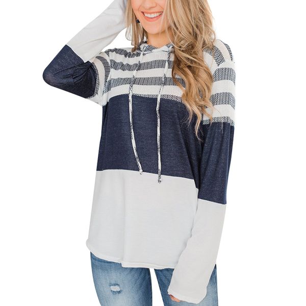 

women hoodies loose pullover long sleeve contrast color stripes spring autumn sweatshirt asd88, Black;red