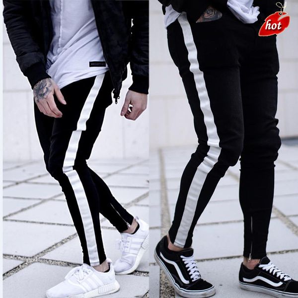 

men jeans fashion skinny knee hole side zipper slim ripped jeans men ripped for stripe dropshipping plus size o8r2, Blue