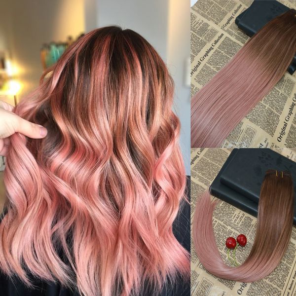 Grosshandel 10a Grade Balayage Menschenhaar Schuss Webart Ombre 3 Verblassen Zu Rose Gold Highlights Dicke Enden Haar Bundles Extensions 100g Von