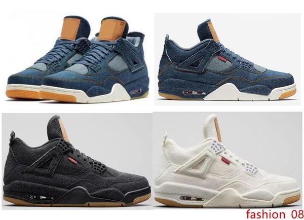 

4 denim travis blue black white denim basketball shoes men 4s blue jeans sports sneakers with size us7-13