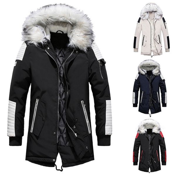 

casual warm long sleeve hooded parkas solid color windproof warm parkas homme streetwears 2019 men winter parka jackets coats, Black