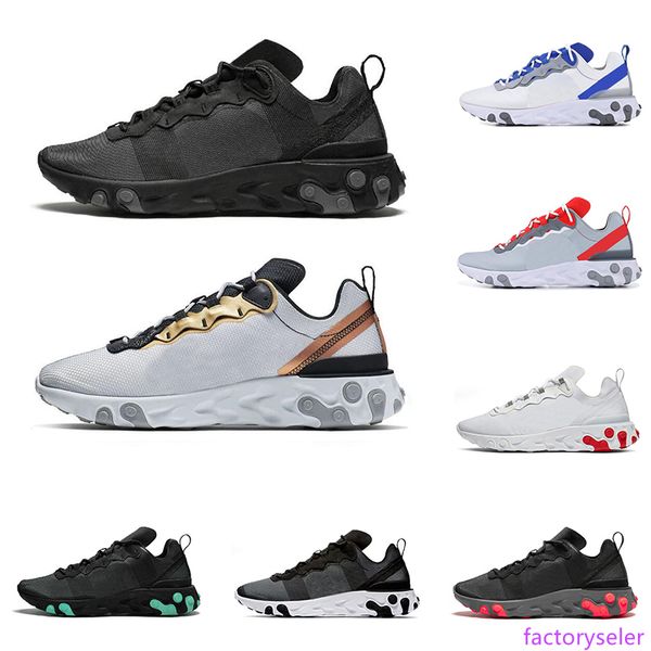 

react element 55 men women running shoes triple black metallic gold solar red game royal fashion mens trainers sports sneakers