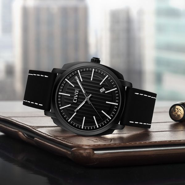 

civo new fashion watch men waterproof analogue date calendar watches mens black genuine leather quartz wrist watches for men, Slivery;brown