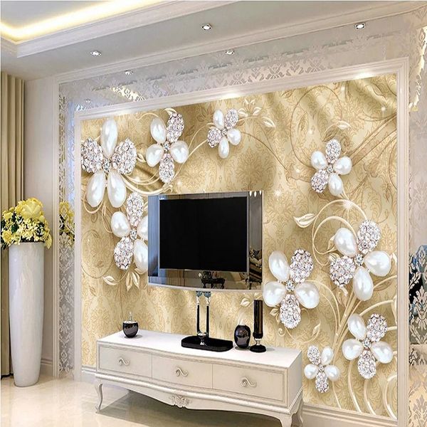 

custom large mural 3d wallpaper stylish modern luxury abstract pearl jewelry bedroom tv wall decor 5d embossed