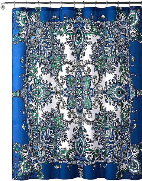 

shower curtains polyester curtain blue flower pattern waterproof fabric bathroom item &12 hook