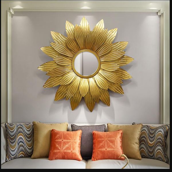 

american light luxury wrought iron gold sun flower decorative mirror wall hanging pendant aisle background wall mural crafts art