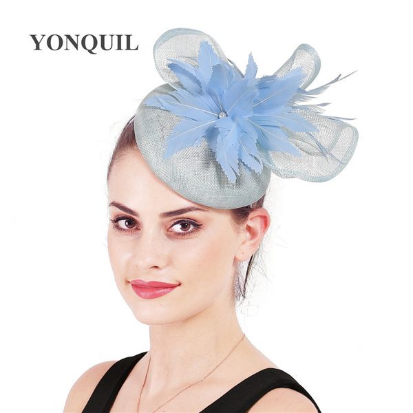 

4-layer sinamay fascinator hats headbands women wedding hair accessories feathers nice headpiece church headwear