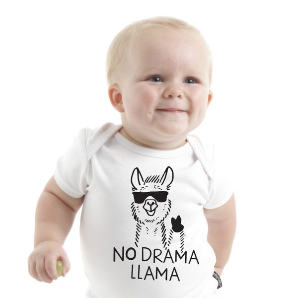 

no drama llama print baby boys girls bodysuit jumpsuits cotton clothes outfits children infant toddler summer bodysuits onesie, White