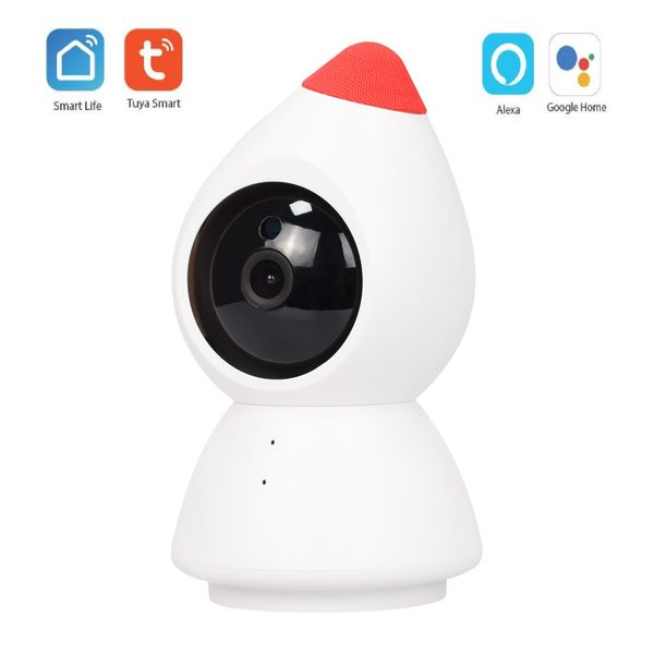 

tuya smart 1080p hd wifi ip camera with pan-tilt zoom two way audio auto blink eye amazon alexa google home voice video control, Black;white