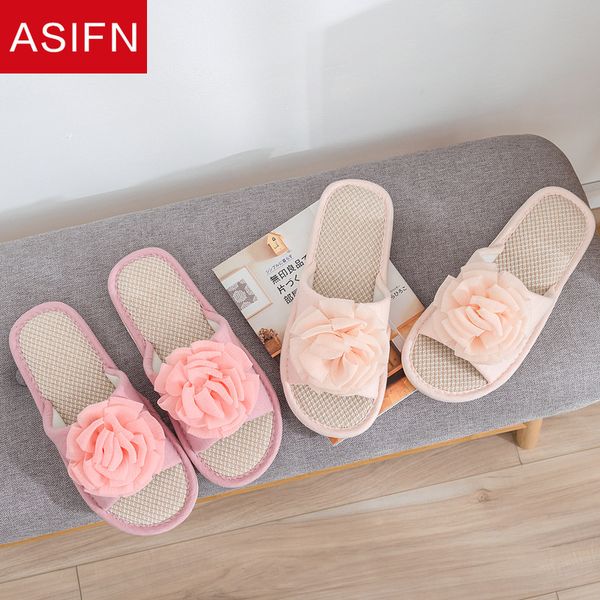 

asifn women's fashion slippers bathroom flax elegant slides non slip pink mules summer flip flops cute flowers zapatos de mujer, Black