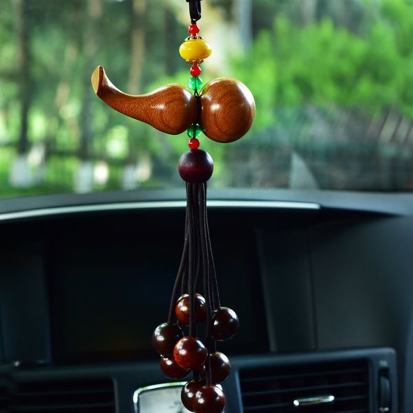 

car hanging ornaments 1pcs wood quality personality fashion gourd rearview mirror decorative accessories creative car pendant