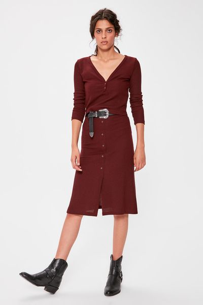 

trendyol бургундия кнопка detail вязаная юбка twoaw20et0322, Black