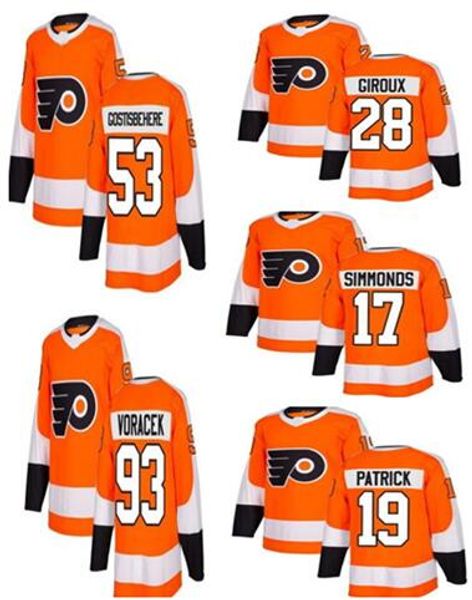 

Men's Orange Home men Stitched Hockey Jerseys,Ice Hockey Jersey,Simmonds 17 Gostisbehere 53 Voracek 93 PATRICK 19 Giroux 28 Hockey Jerseys