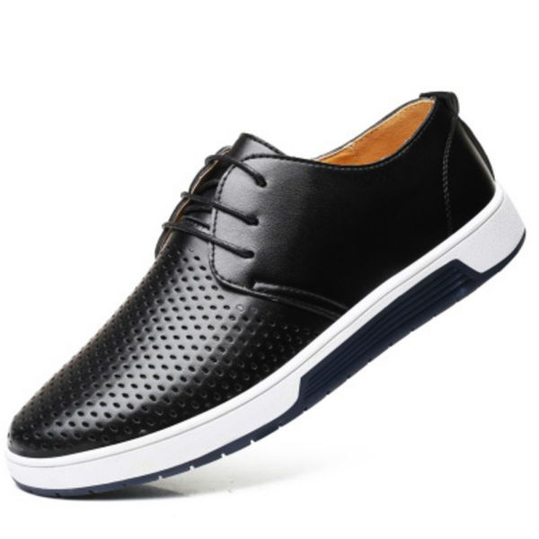 

new men casual pu shoes breathable loafers lace-up flat sneakers for office party chaussure homme, Black