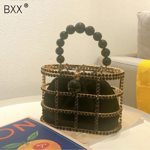 

bxx] metal pearl evening clutch bag women fashion style handmade bucket purses 2020 ladies hollow out party handbag hk067