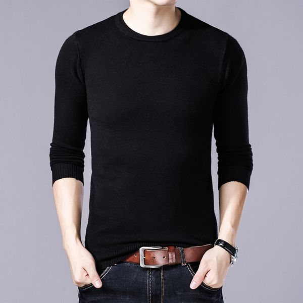 

litthing 2019 fashion men sweater autumn winter solid color jumper knitted men pullover casual o-neck long sleeve male clothing, White;black