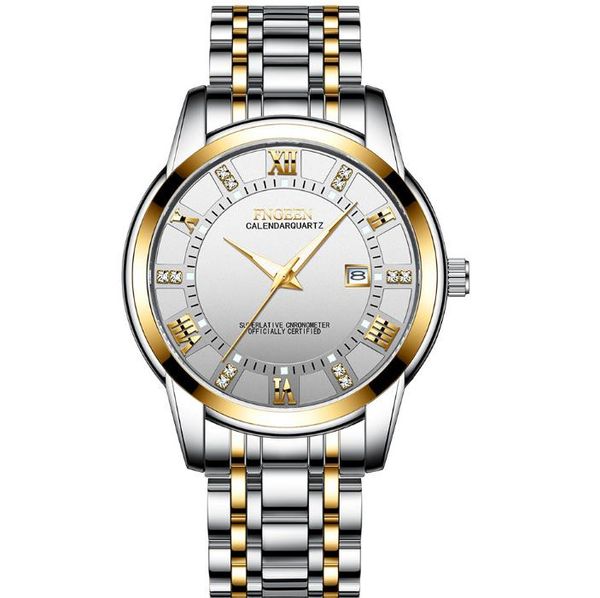 

fashion brand men quartz wristwatch rhinestones full stainless steel belt luminous sports horloges mannen, Slivery;brown