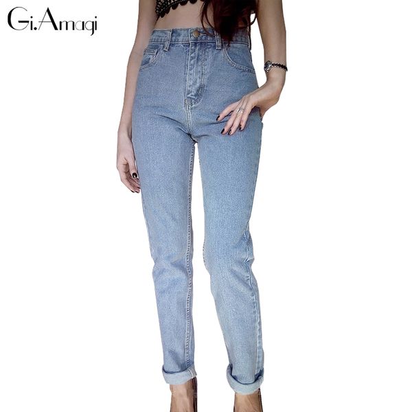 

jeans mujer 2019 femme vintage boyfriend fit high waist women's jeans elastic wash basic mom skinny jean loose trouses plus size, Blue