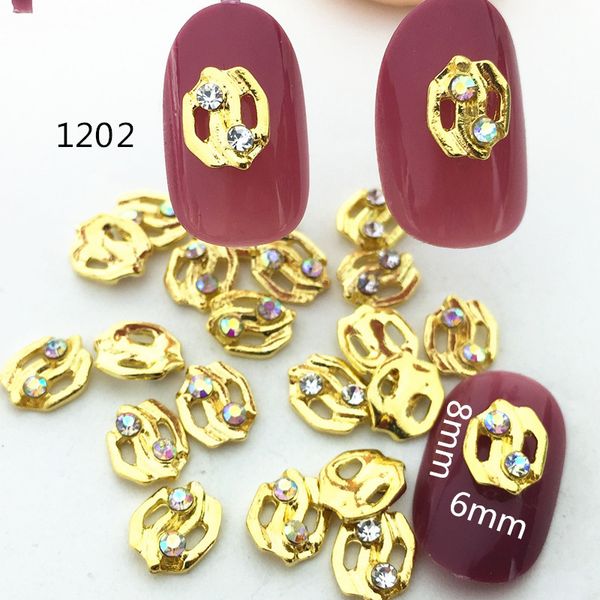 

10pcs/bag japan 3d nail art decoration metal alloy fancy style with glitter crystal diy charm nail tools supplies, Silver;gold
