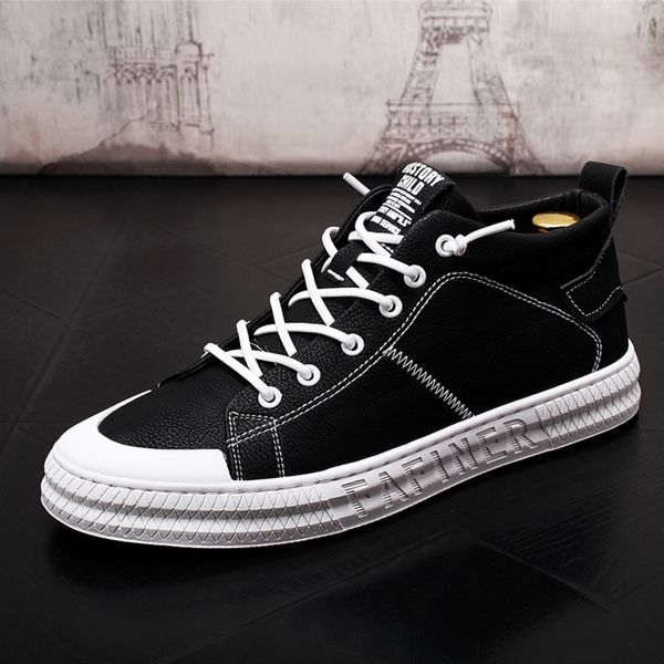 

morematch new popular style men running shoes lace up athletic shoes outdoor walkng jogging sneakers leather shoes, white, Black
