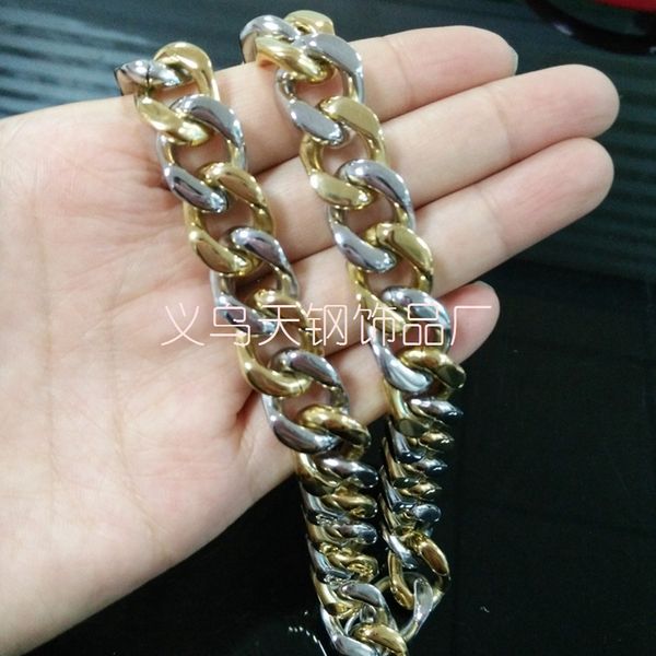 

men's coarse titanium steel gold necklace bracelet set new s0101, Silver