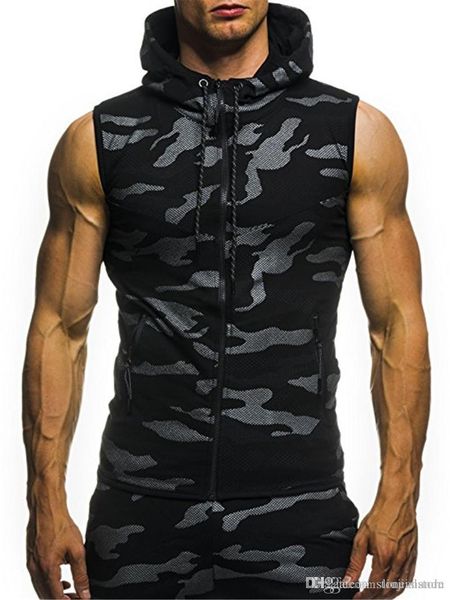 

summer mens camouflage printed vest hooded sports mens sleeveless tees mens fashion designer clothing, White;black