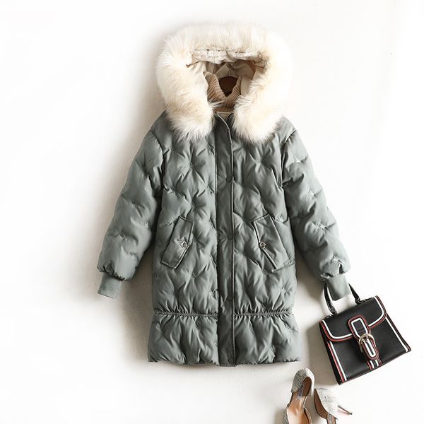

2019 winter women fur collar hooded parkas female plus size long coats 4xl 5xl w2010, Black