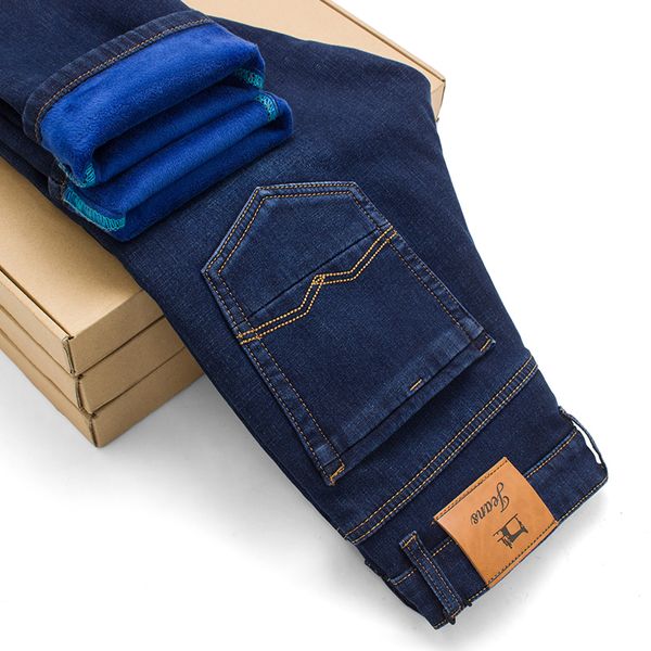 

odinokov brand mens winter warm flannel lined stretch denim jeans slim fit trousers pants 33 34 35 36 38 40 42, Blue