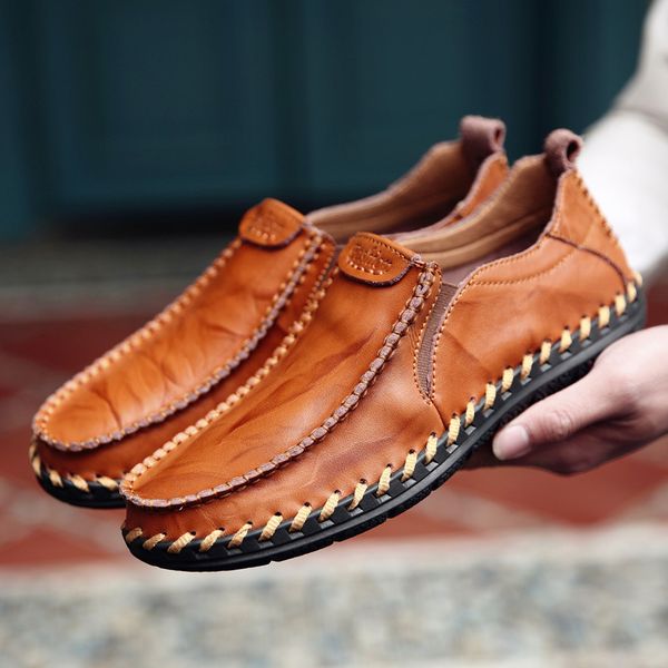 

defashion brand men shoes luxury men genuine leather shoes casual male leather slip on loafers, Black