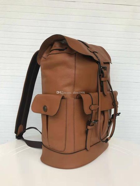 

autumn and winter fashion trend package show model superb works leather men's black backpack mountaineering bag travel bag two colors
