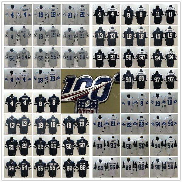 

100th dallascowboysfootball jersey 4 dakprescott 21 ezekielelliott 19 amaricooper 55 leightonvander 100th anniversary patch jerseys, Black;yellow