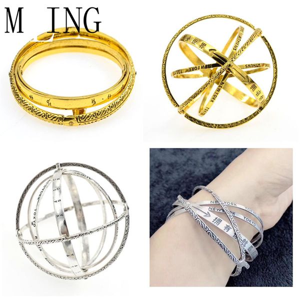 

mling 2019 vintage gold silver astronomical ball couples bracelet for women, Black