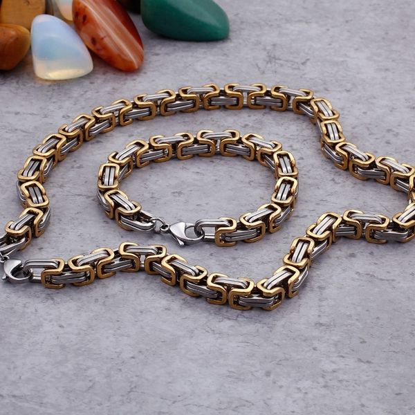 

5mm 6mm 8mm fashion wide silver gold color byzantine box chain stainless steel necklace bracelet jewelry