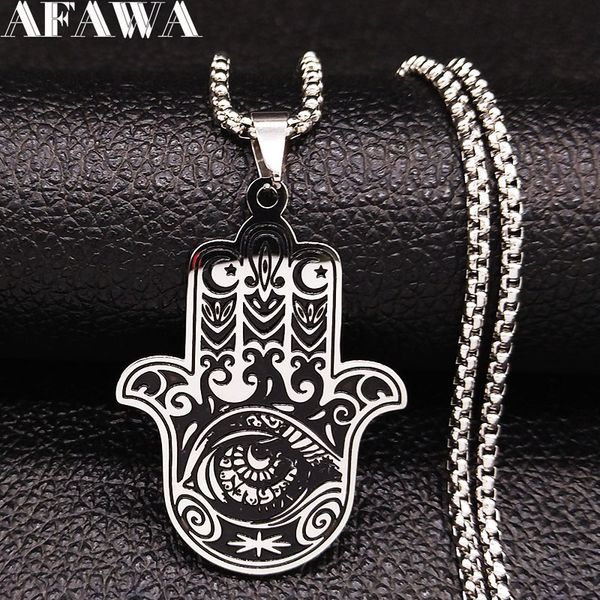 

2019 fashion hamsa hand eye stainless steel chain necklace for women silver color necklaces pendants jewelry gargantilla n19831