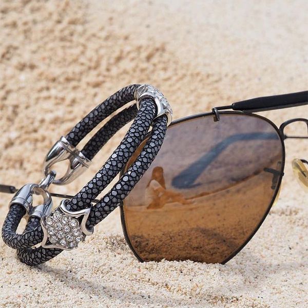

four color black stingray bracelet square crystal bracelet genuine high grade stingray bracelet, Golden;silver