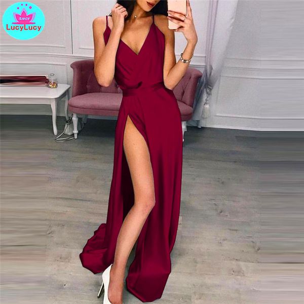 

summer 2020 amazon v-neck with open fork and medium-length suspender dress, Black;gray