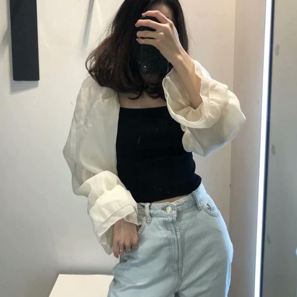 

new fashion women's shirts cotton fashion wild puff sleeve short ladies blouses and square collar spring new 2020, White