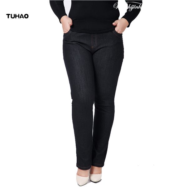 

tuhao high waist femme jeans 2018 spring summer office lady jeans trousers for women denim pants large size 3xl 4xl pants yh05, Blue