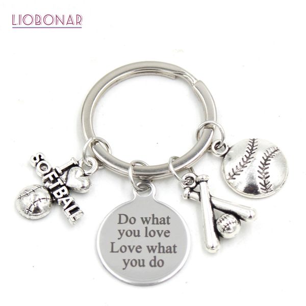 

new arrival stainless steel jewelry sport i love softbal key chain keyring softball lovers gifts for men women jewelry, Slivery;golden