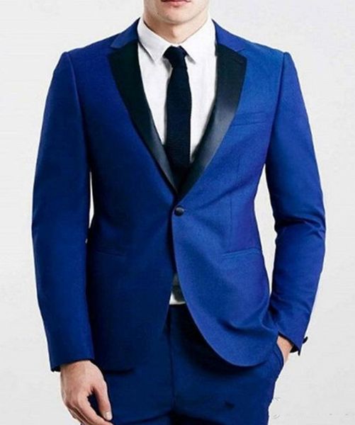Yakışıklı Royal Blue Damat smokin Notch Yaka Groomsmen Düğün Smokin Popüler Erkekler Örgün Balo Ceket Blazer Suit (Ceket + Pantolon + Kravat) 1363