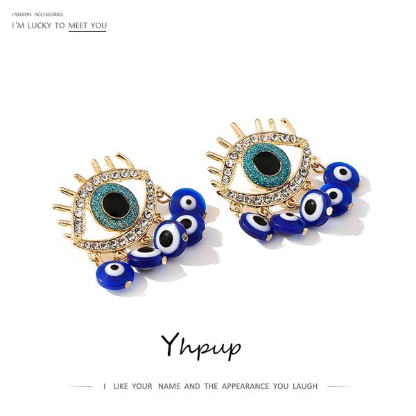 

yhpup india earrings fatima eye geometric luxury rhinestone tassel earring vintage ethnic statement brincos women christmas gift, Silver