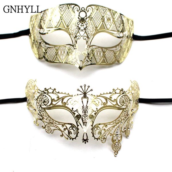 

gold women men couple pair lover made of light metal laser cut filigree venetian mardi gras masquerade ball prom masks set