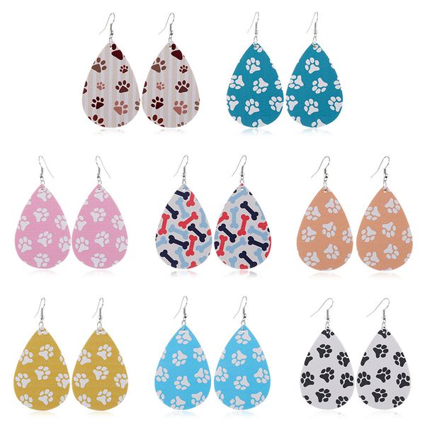 

женщины waterdrop искусственная кожа серьги печати кошка коготь след кости лапа мотаться слеза уха крюк кулон серьги двусторонняя уха падени, Silver