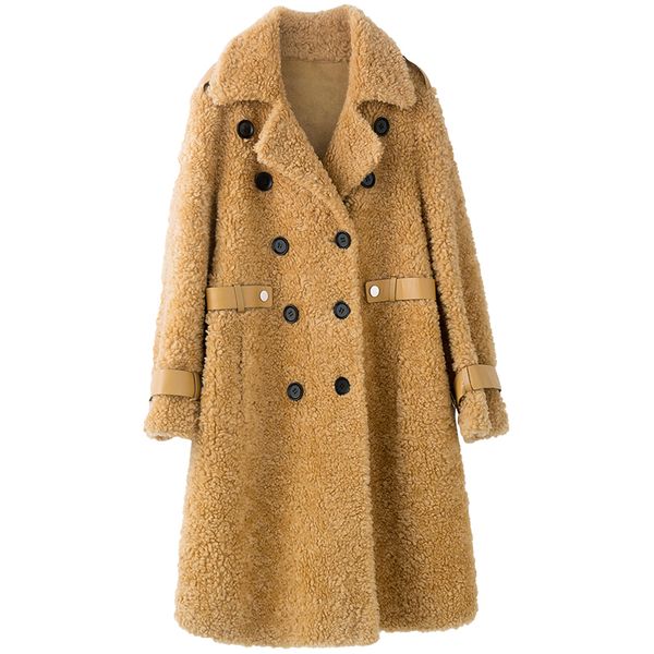 

winter natural fur coat women sheep shearing jacket korean real fur coat female vintage long wool jackets warm coats hiver tb050, Black
