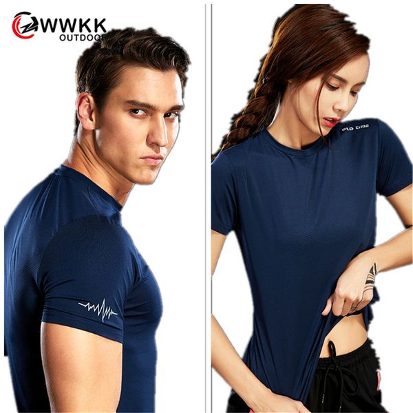 

wwkk 2019 new couple t-shirt summer outdoor running hiking shirt men's shorts-sleeved round neck ladies fitness stretch t-shirts, Gray;blue