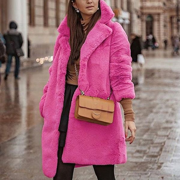 

2019 new fashion winter long coat women pink winter teddy bear faux fur coat jackets ladies warm jumper outwear, Black