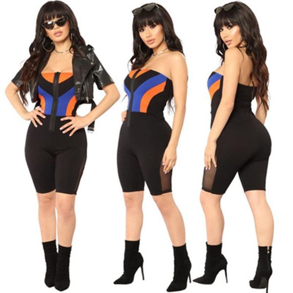 

women playsuit rompers womens jumpsuit ladies shorts zipper bodysuit f484, Black;white